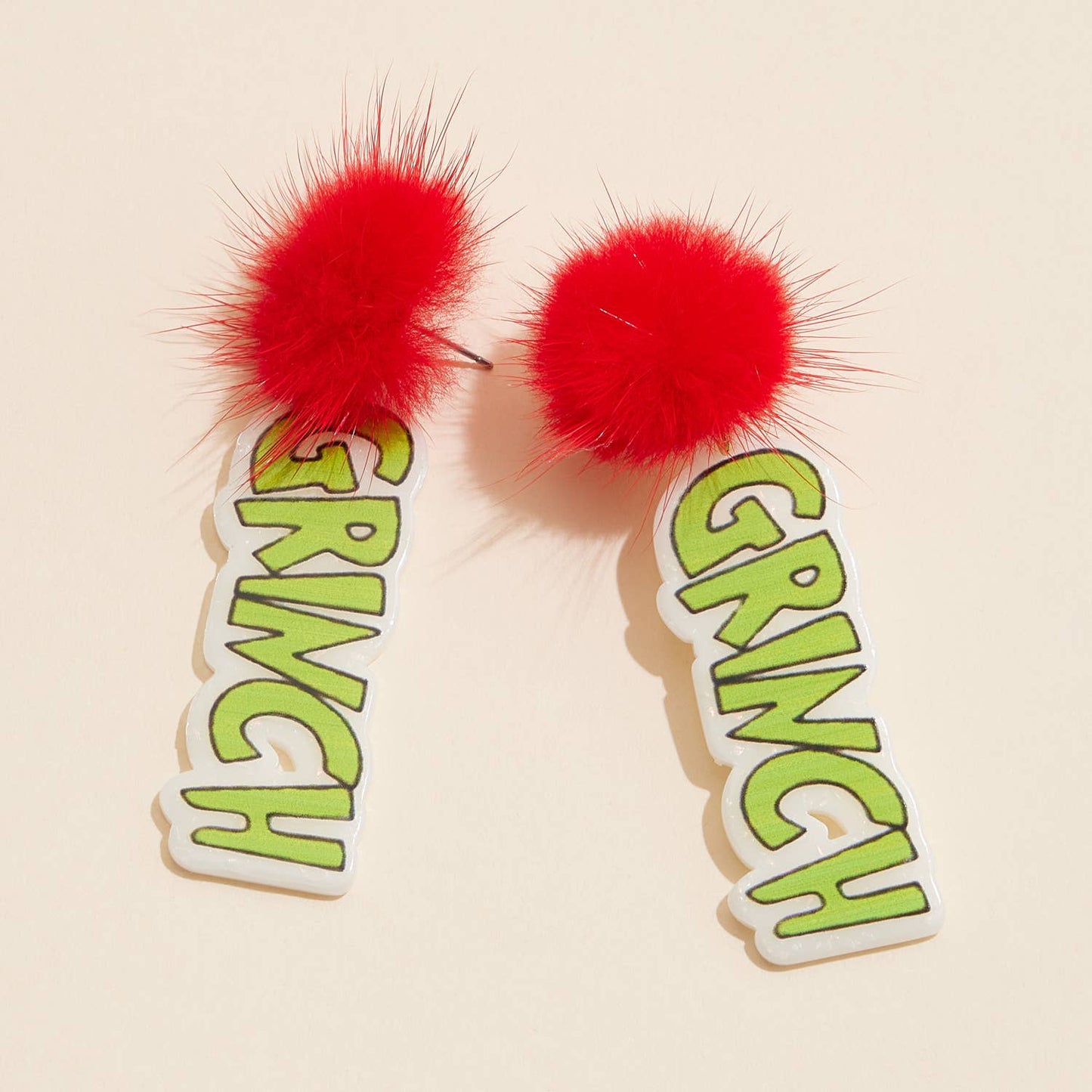 Christmas Green Monster & Pom-Pom Dangling Earrings: Red / One / 4SE31115