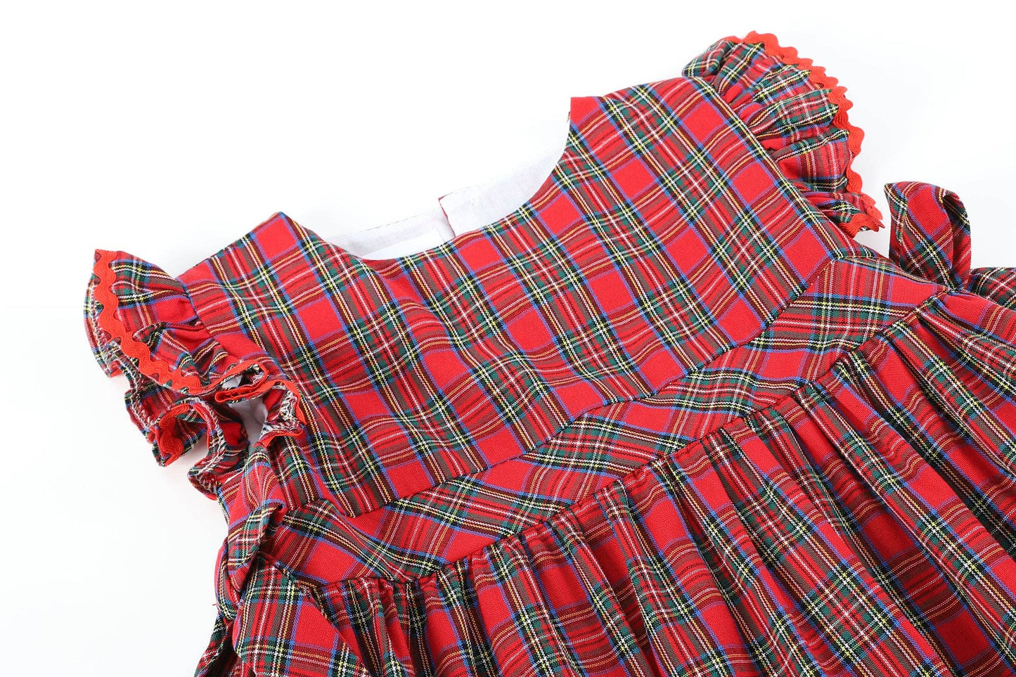 Youth Christmas Plaid Ruffle Sleeve Dress