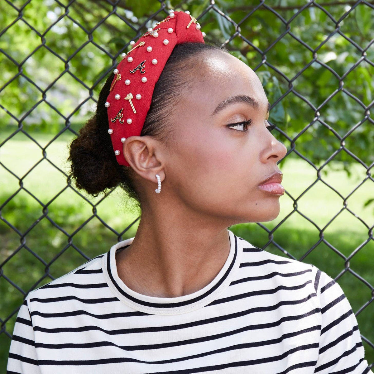 Red Atlanta Braves Embellished Knotted Headband - Lele Sadoughi