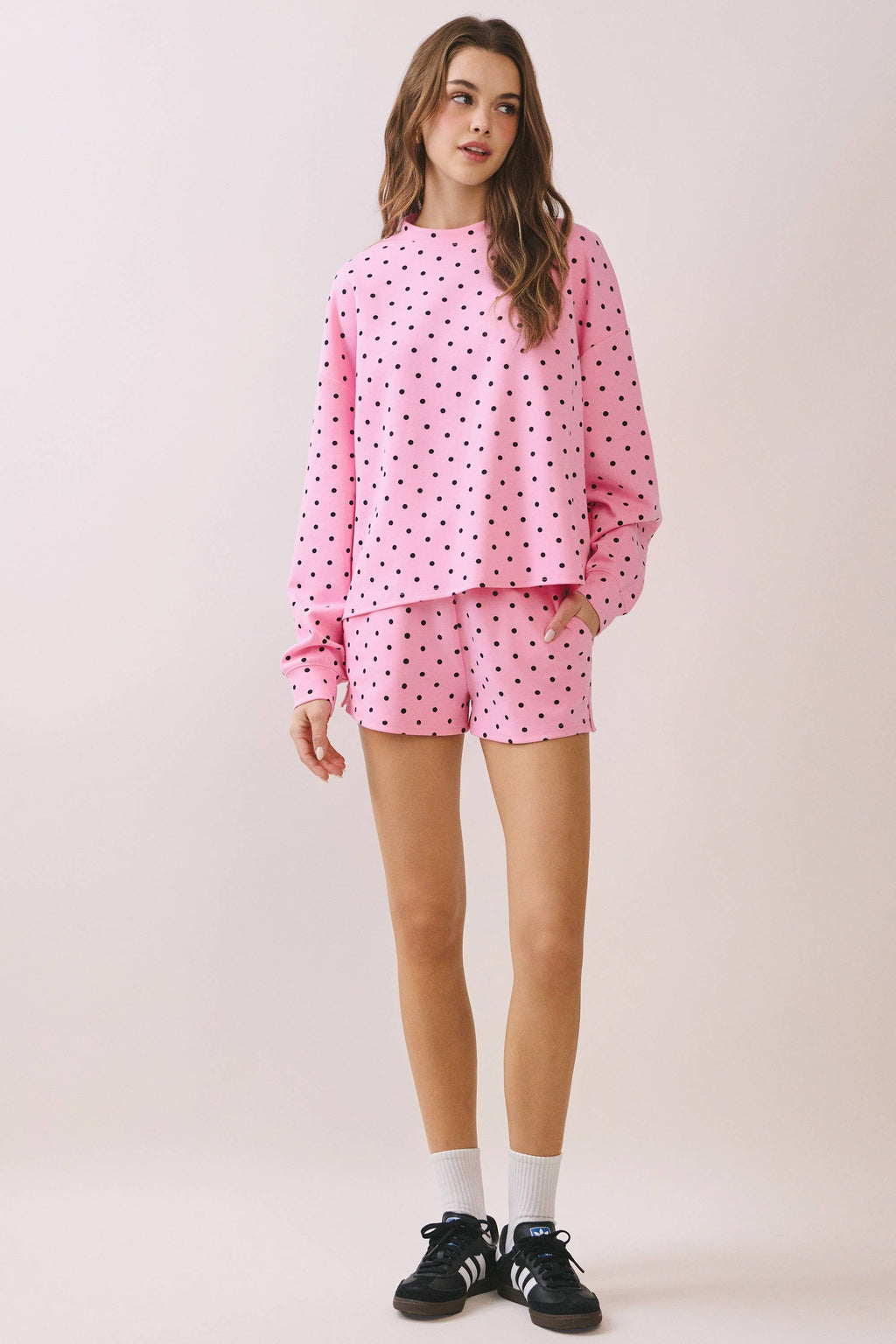 Polka Dot Side Slits Elastic Waistband Short: Pink Sold Separate