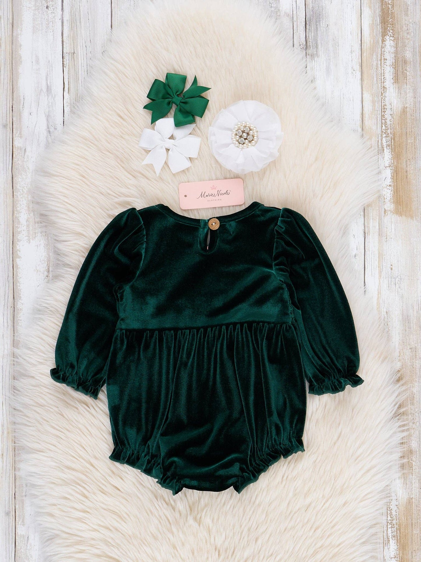 Deep Emerald Smocked Gingerbread Velvet Romper: 18/24MOS