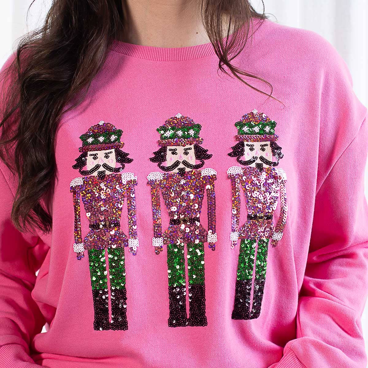 Nutcracker March Sequin Sweatshirt   Pink/Green