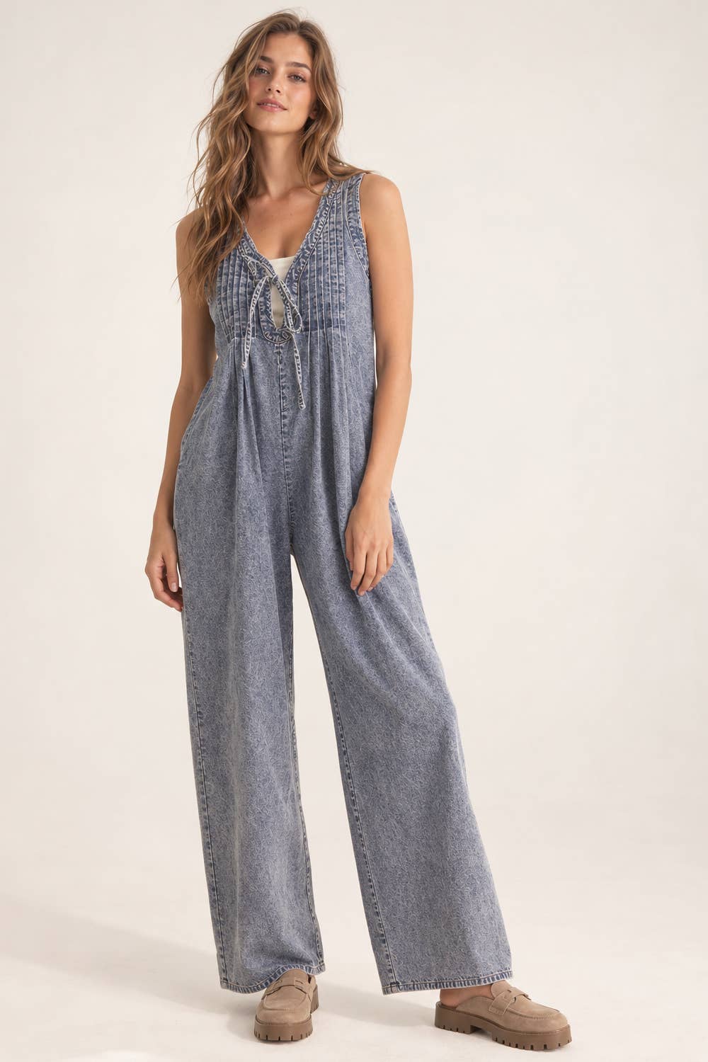 Washed Denim Wide Leg Jumpsuit