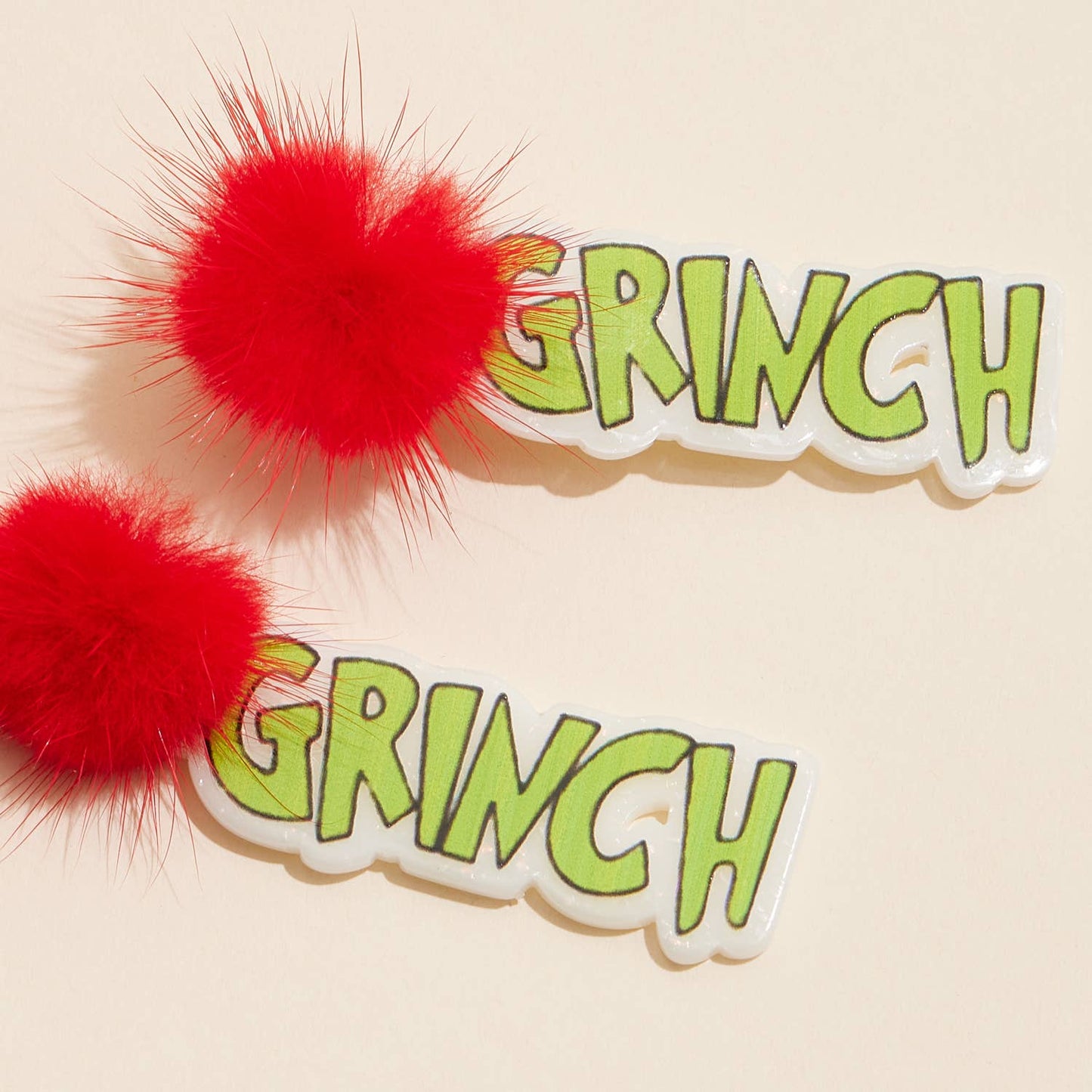 Christmas Green Monster & Pom-Pom Dangling Earrings: Red / One / 4SE31115