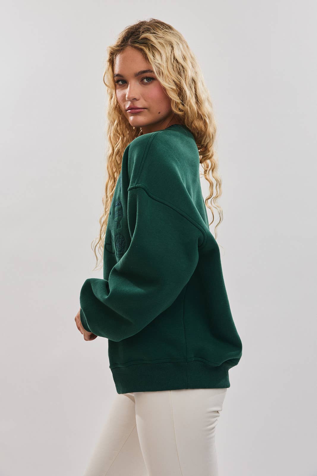 CREW NECK CHRISTMAS GRAPHIC EMBROIDERY SWEATSHIRT