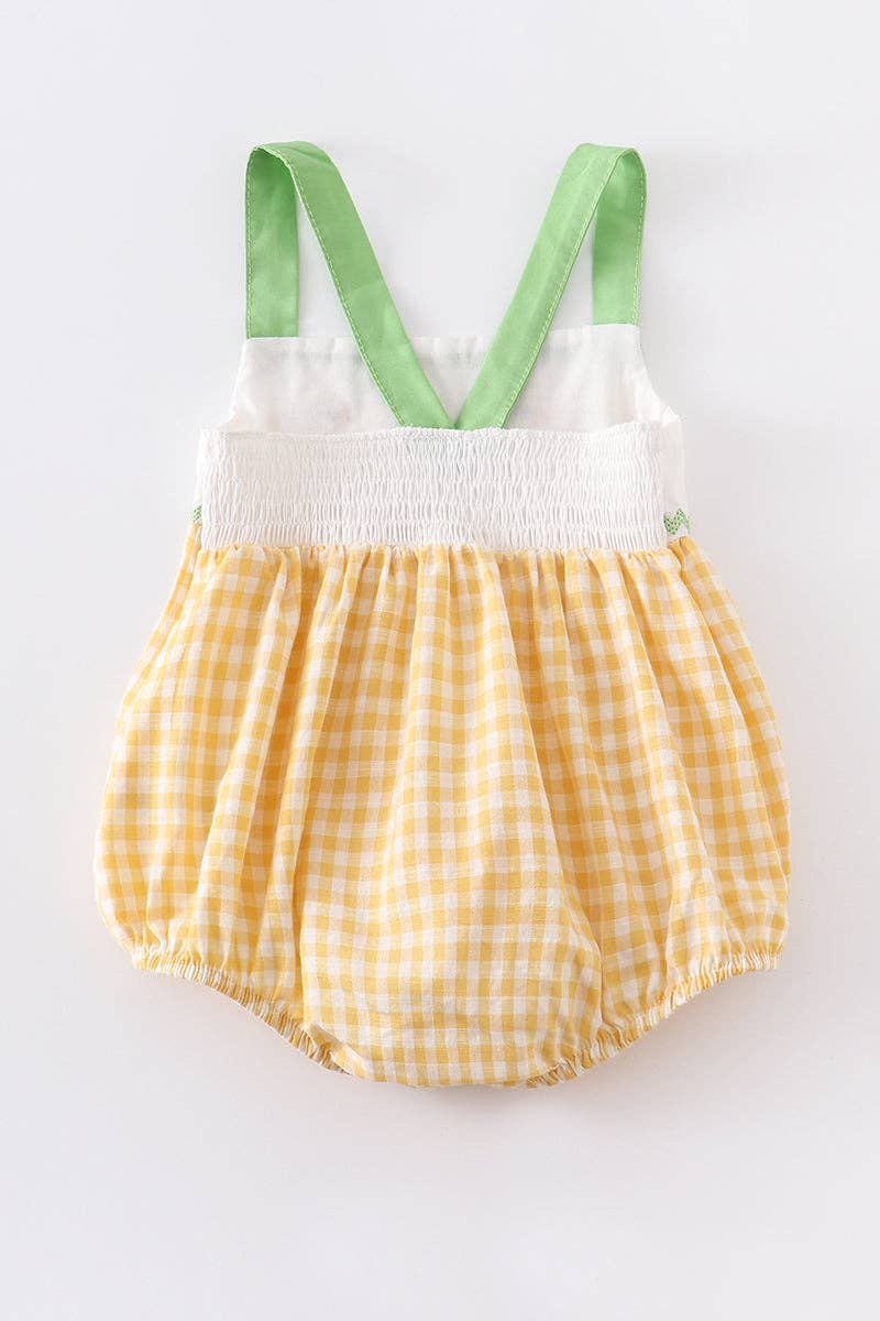 Yellow Plaid Chicken Applique Boy Romper