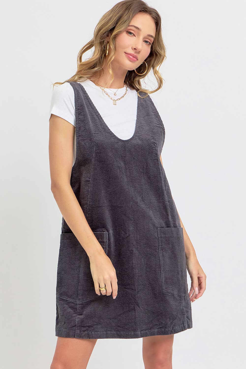 CASUAL OVERALL CORDUROY DRESS CAMEL