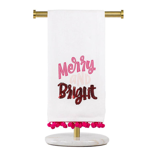 Merry & Bright Pom Pom Hand Towel   White/Pink/Red   20x28