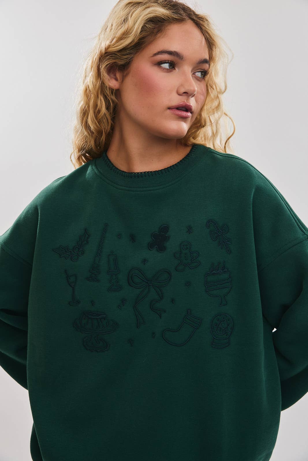 CREW NECK CHRISTMAS GRAPHIC EMBROIDERY SWEATSHIRT