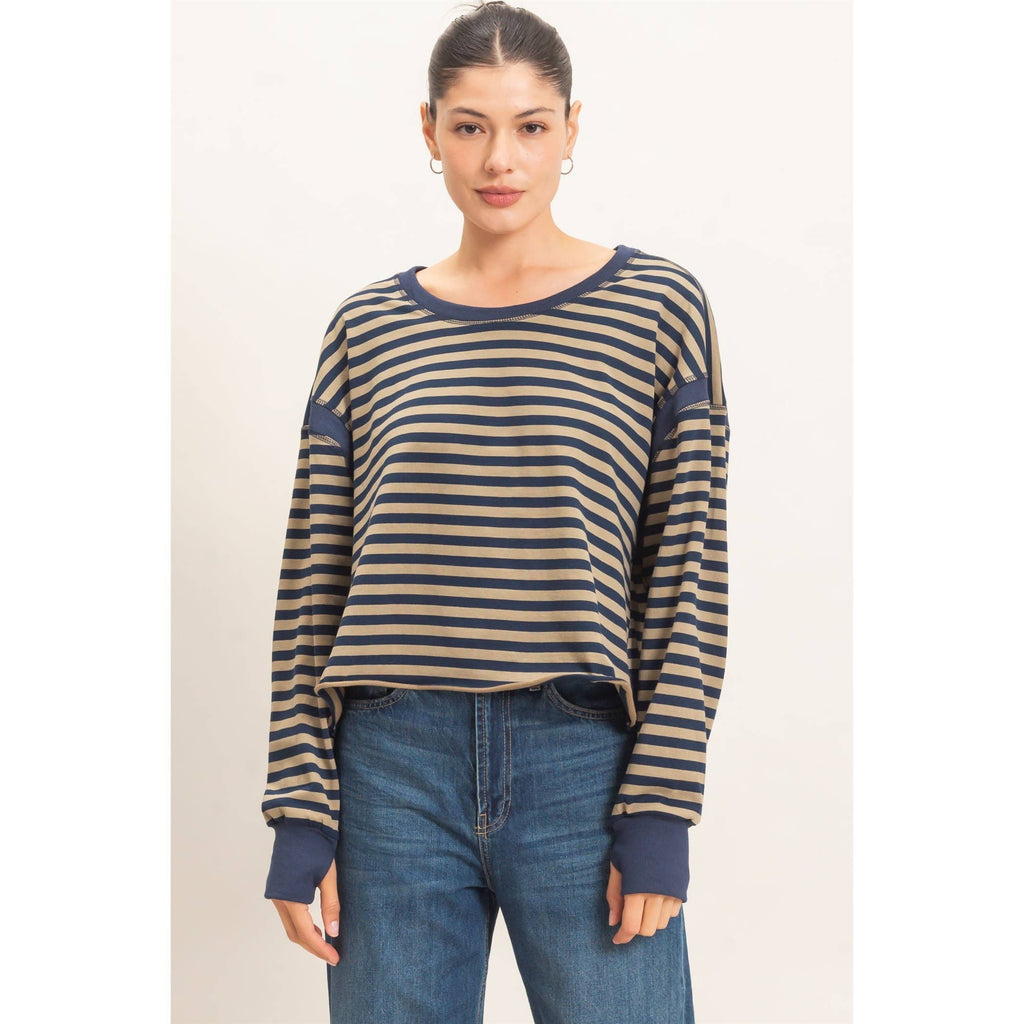 Striped Long Sleeve Top: MOCHA / WHITE