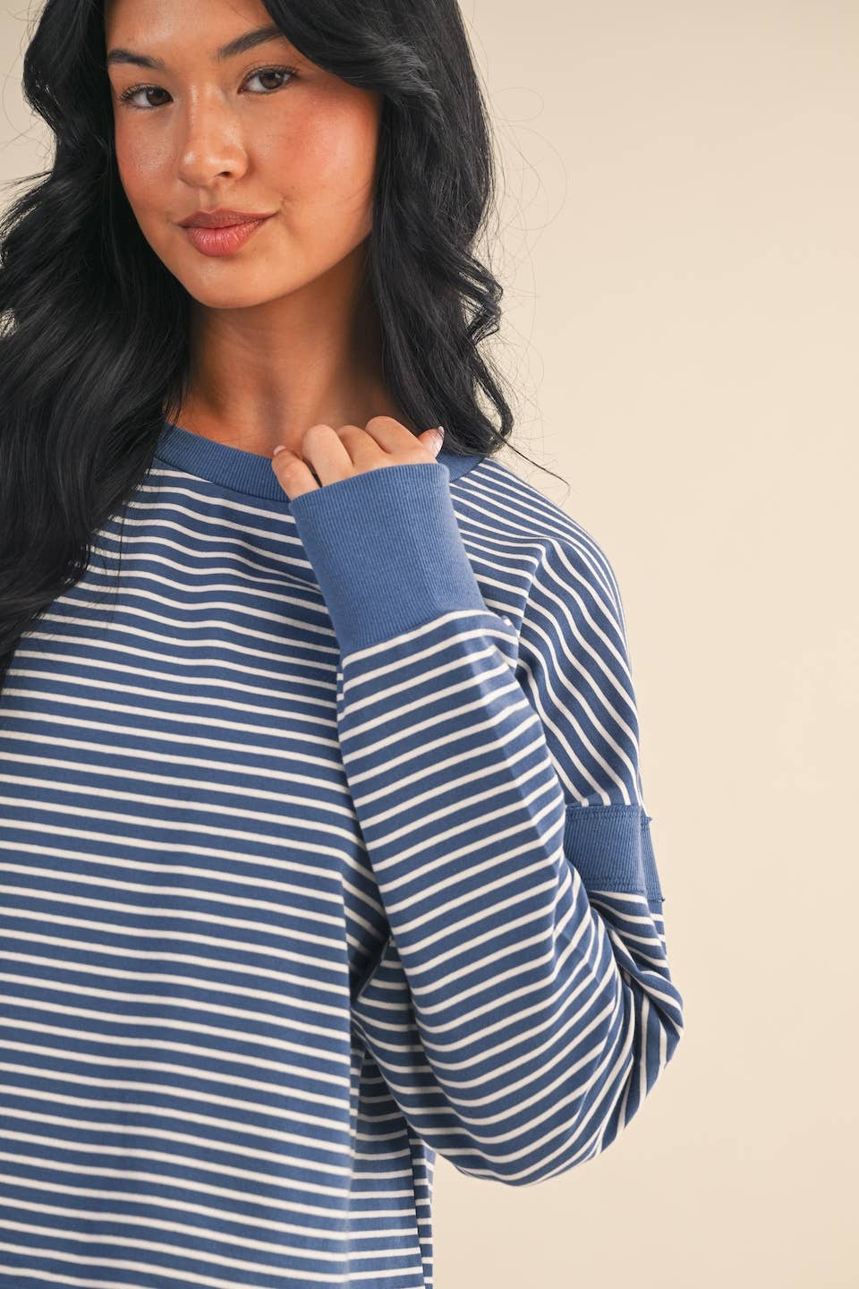 Striped Cutout Back Layering Sweatshirt: Black/White