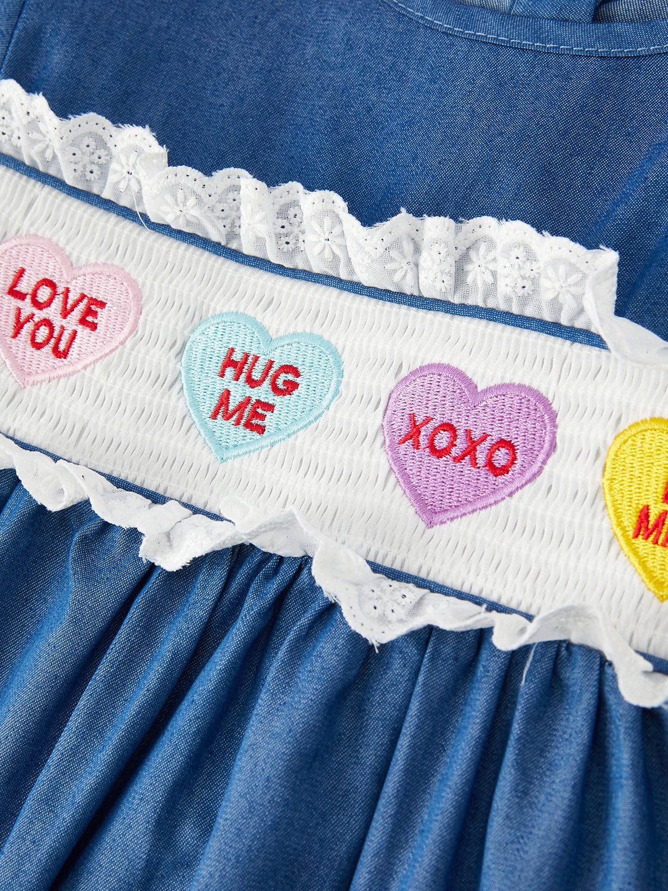 Valentine's Day Heart Letters Smocking Embroidered Lace Dress