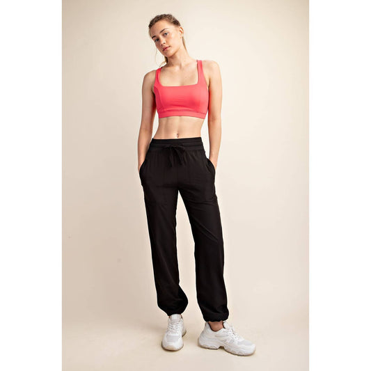 OXFORD ST WOVEN DANCE STUDIO MID RISE FULL LENGTH PANTS: Black