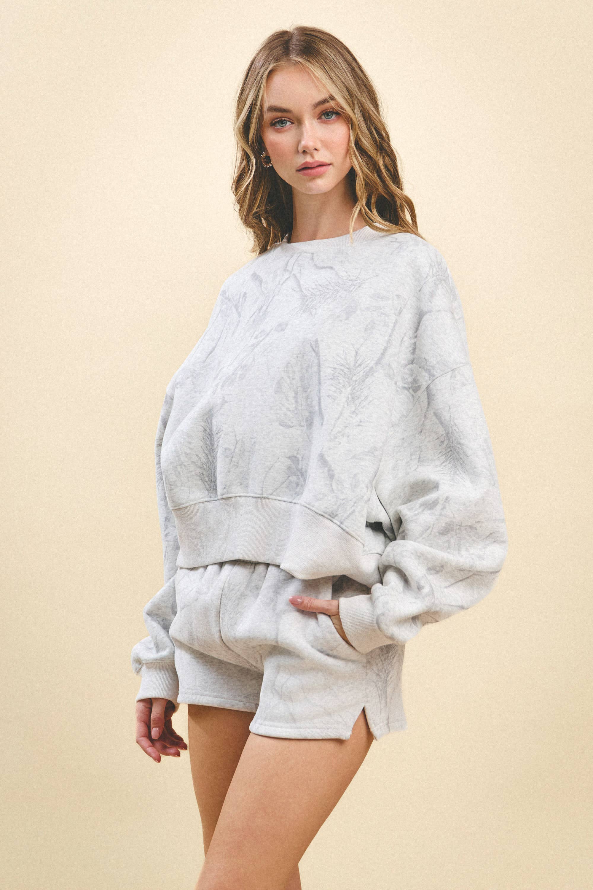 WHITE Camouflage Print Dropped Shoulders Sweatshirt