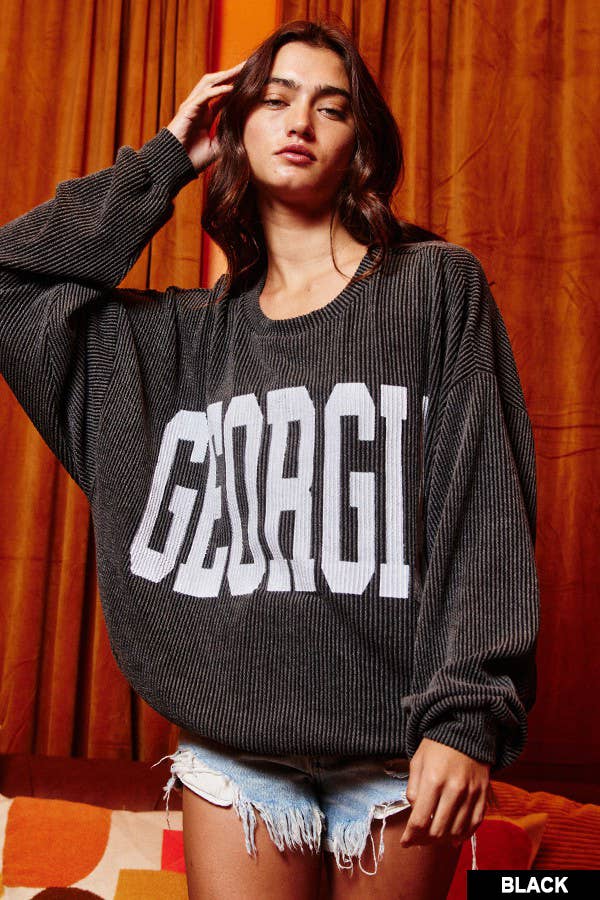 Georgia Comfy Oversize Graphic Sweater - Black