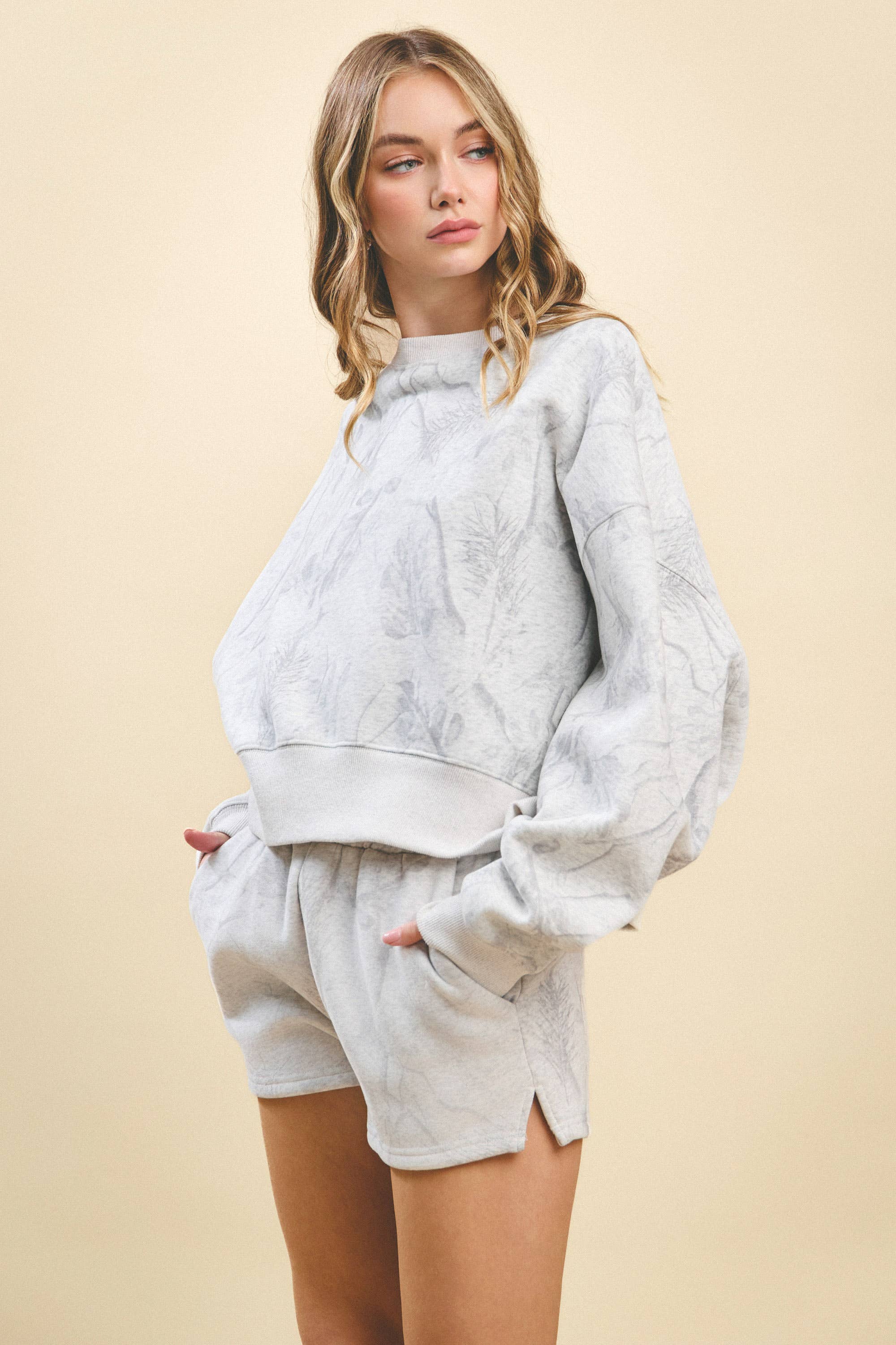 WHITE Camouflage Print Dropped Shoulders Sweatshirt