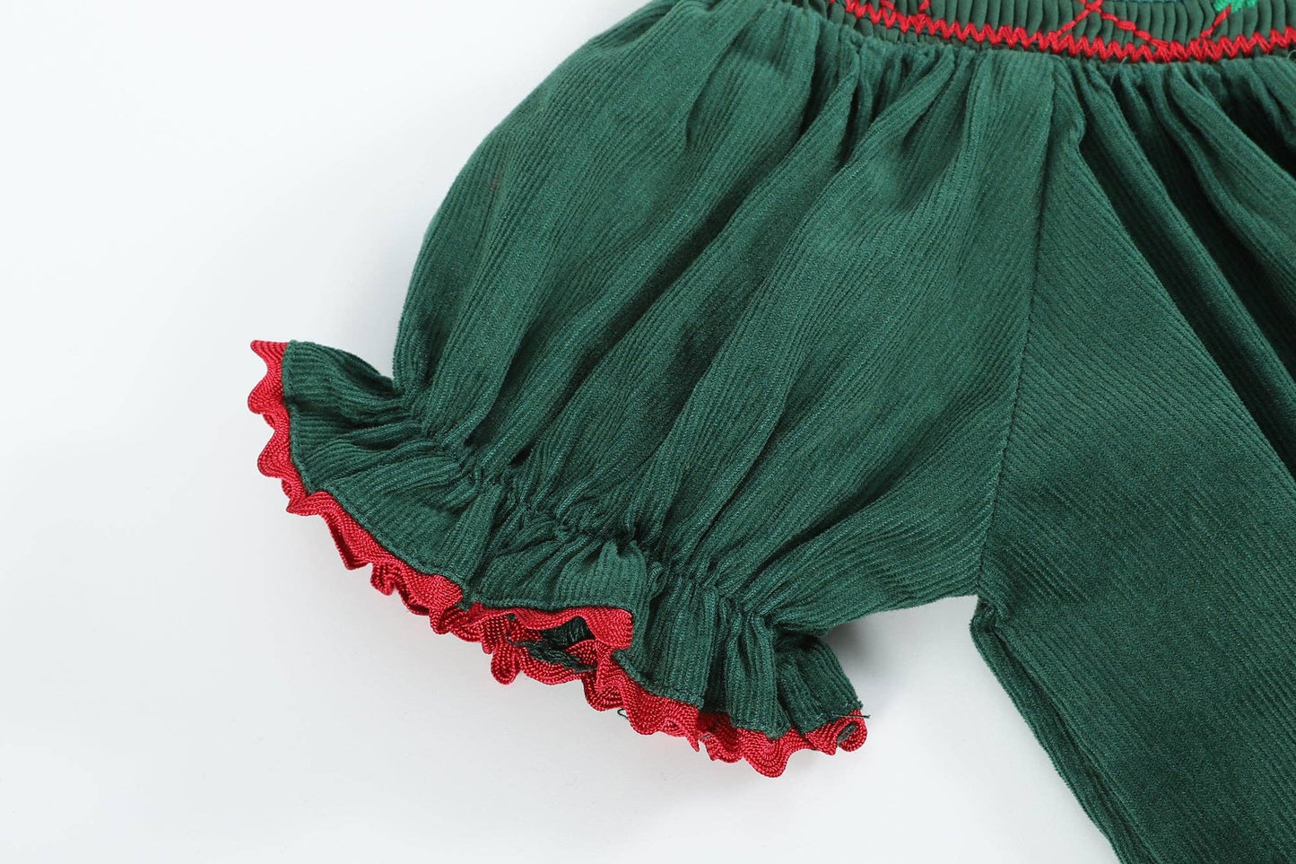 Youth Green Christmas Mistletoe Smocked Bishop Dress