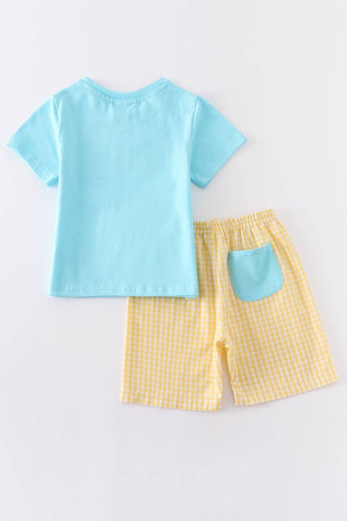 Blue Chicked Smocked Boy Set