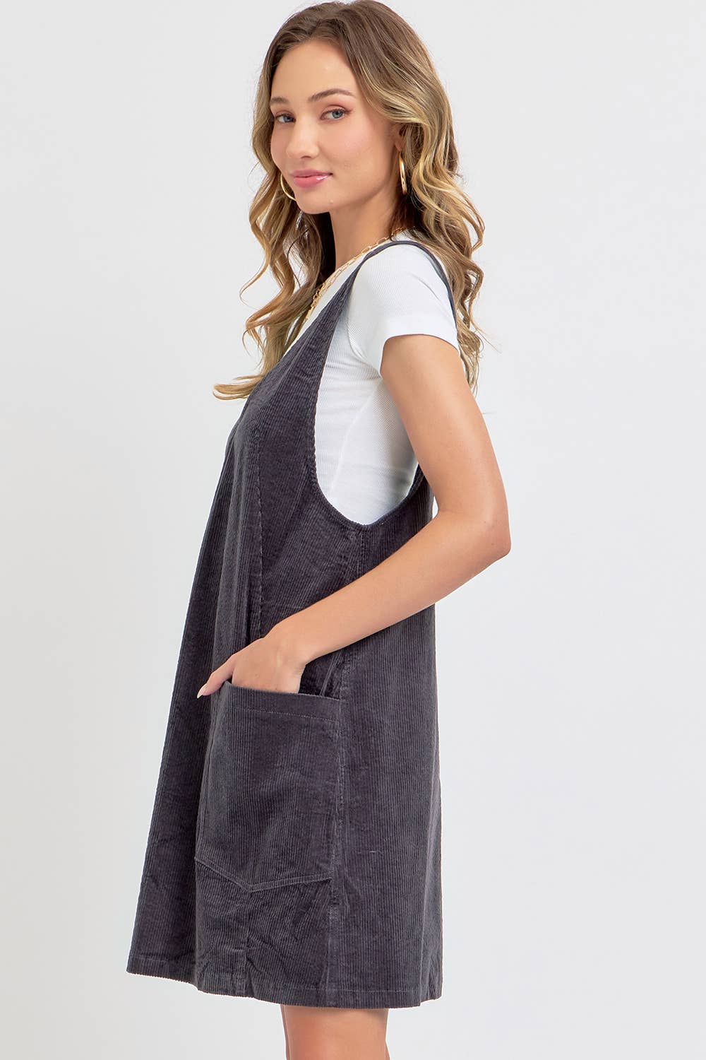 CASUAL OVERALL CORDUROY DRESS CAMEL