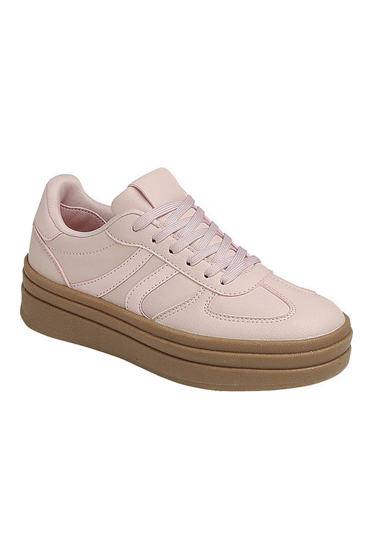 SEMI PLATFORM DOUBLE STRIPE LOW SNEAKERS: PINK