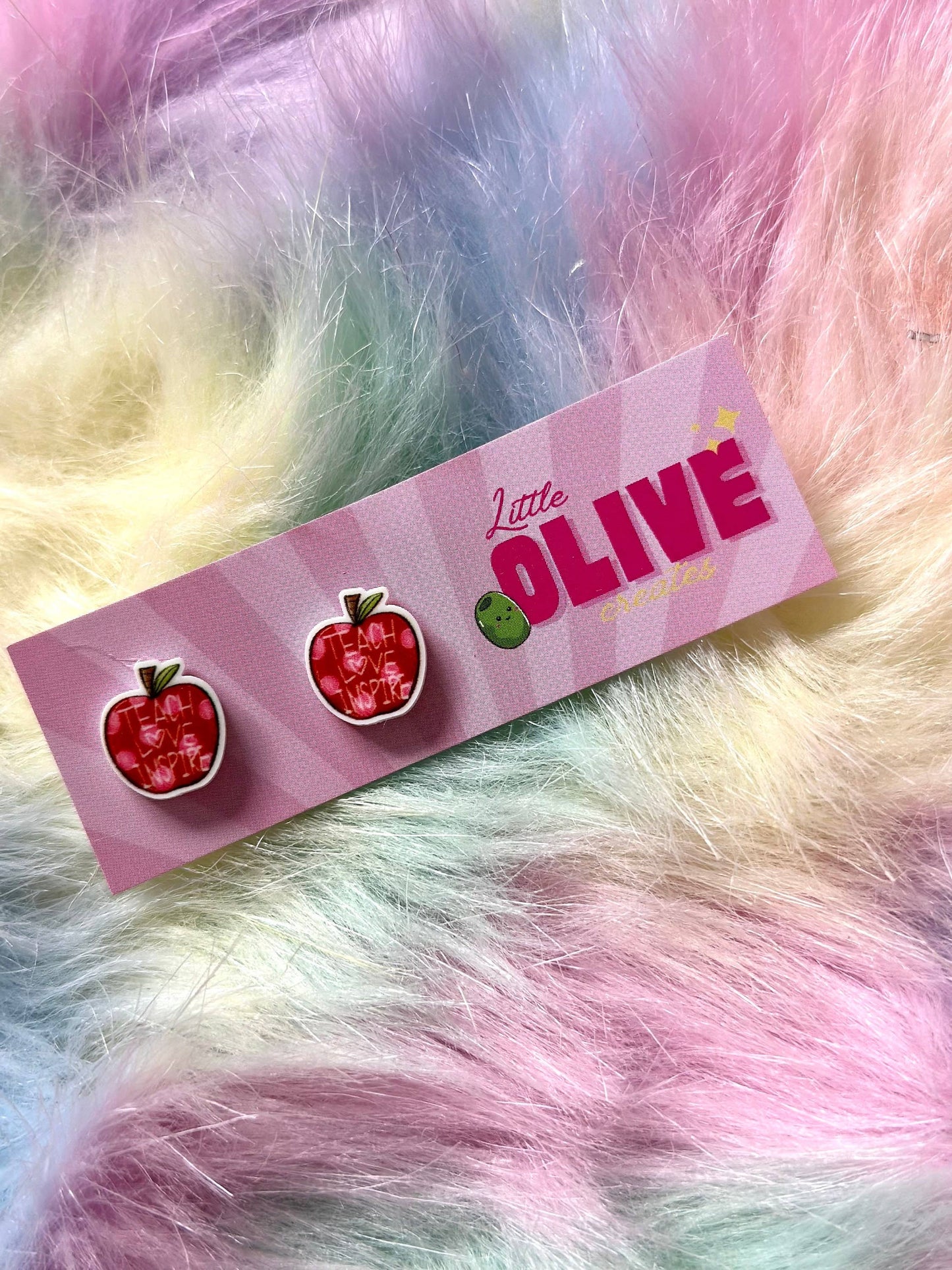 Teach Love Inspire Teacher Statement Stud Earrings: Rainbow