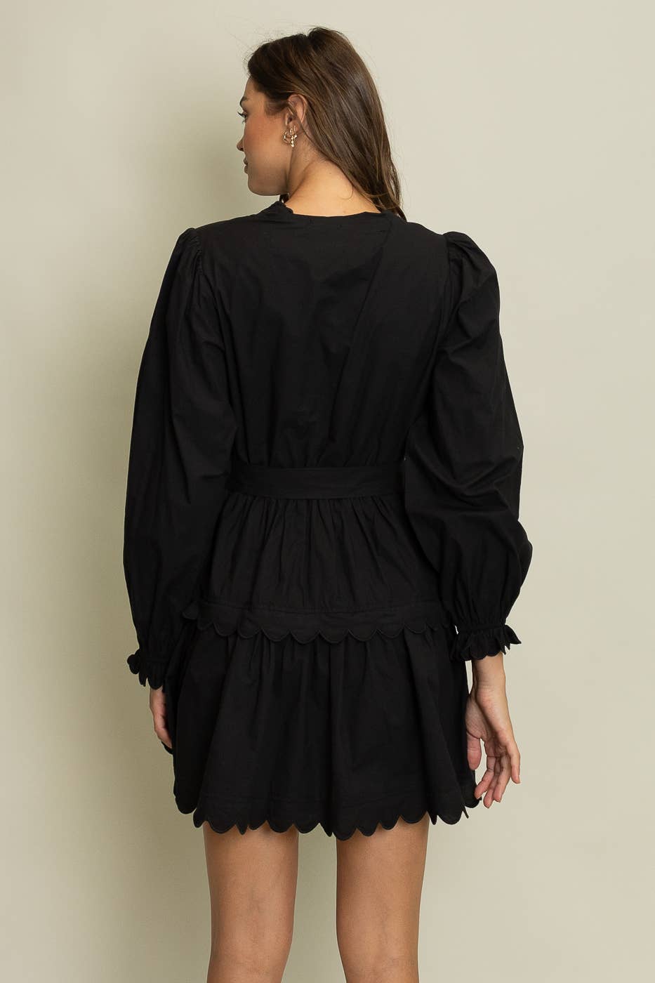 Scalloped Wrap Dress: Black