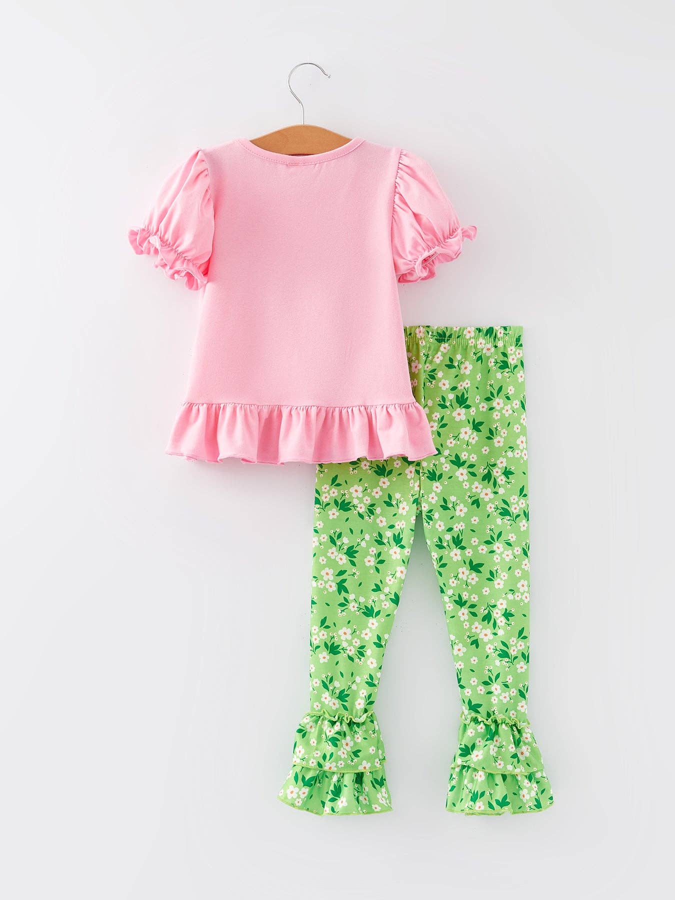 St. Patrick's Day Smocking Embroidered Pink Top+Pants Outfit Set