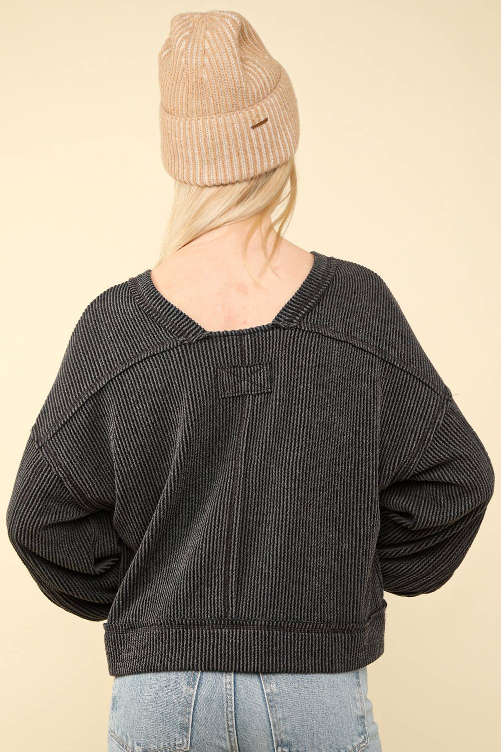 DOORBUSTER Two Tone Otto Ribbed Oversized Soft Comfy knit Top: CHARCOAL