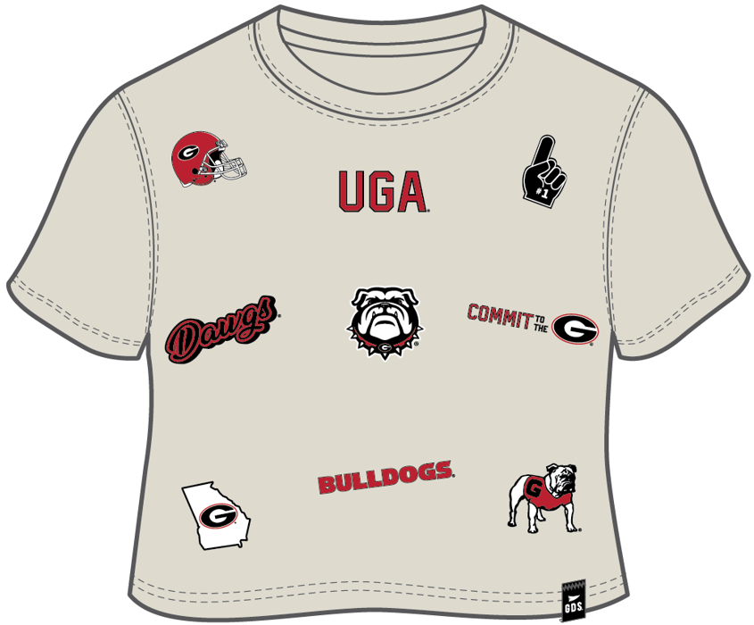 UGA patchwork cream oversized crop tee