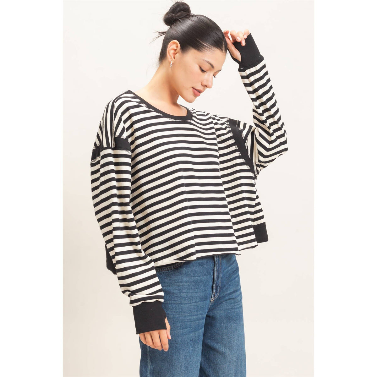 Striped Long Sleeve Top: MOCHA / WHITE
