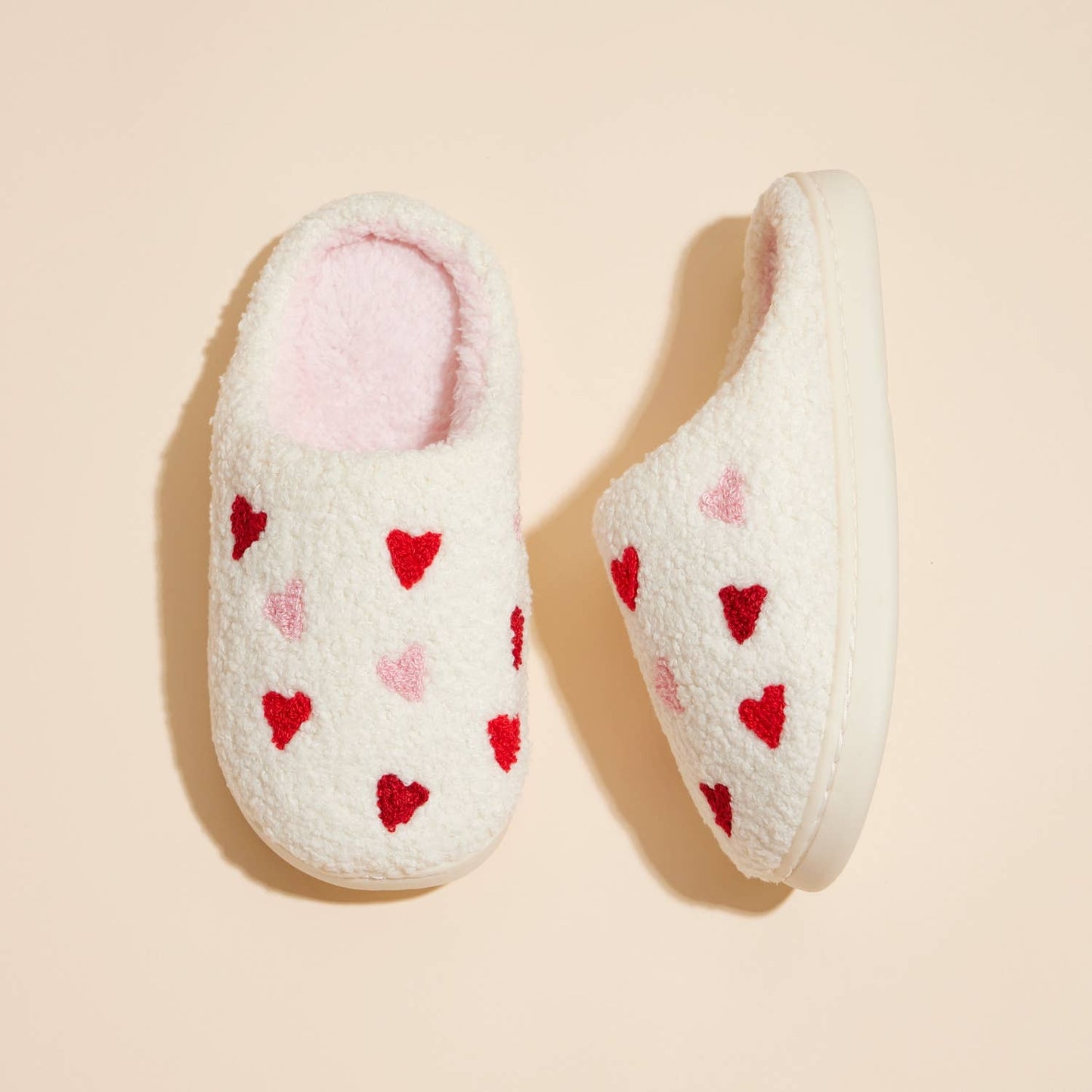 Multi Hearts Home Slippers Kids: White-Pink