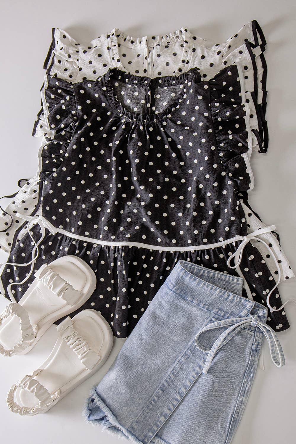 Black Polka Dot Ruffle Blouse