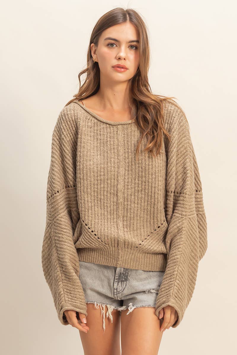 Ribbed Drop Sleeve Sweater OLIVE