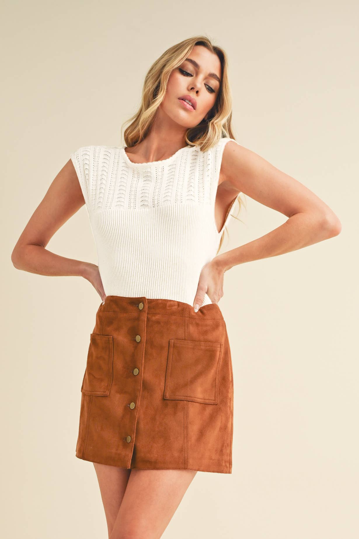 Taria High Neck Tank: Natural