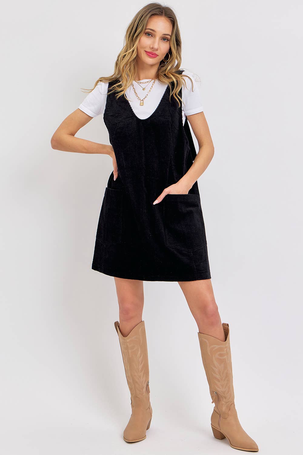 CASUAL OVERALL CORDUROY DRESS CAMEL
