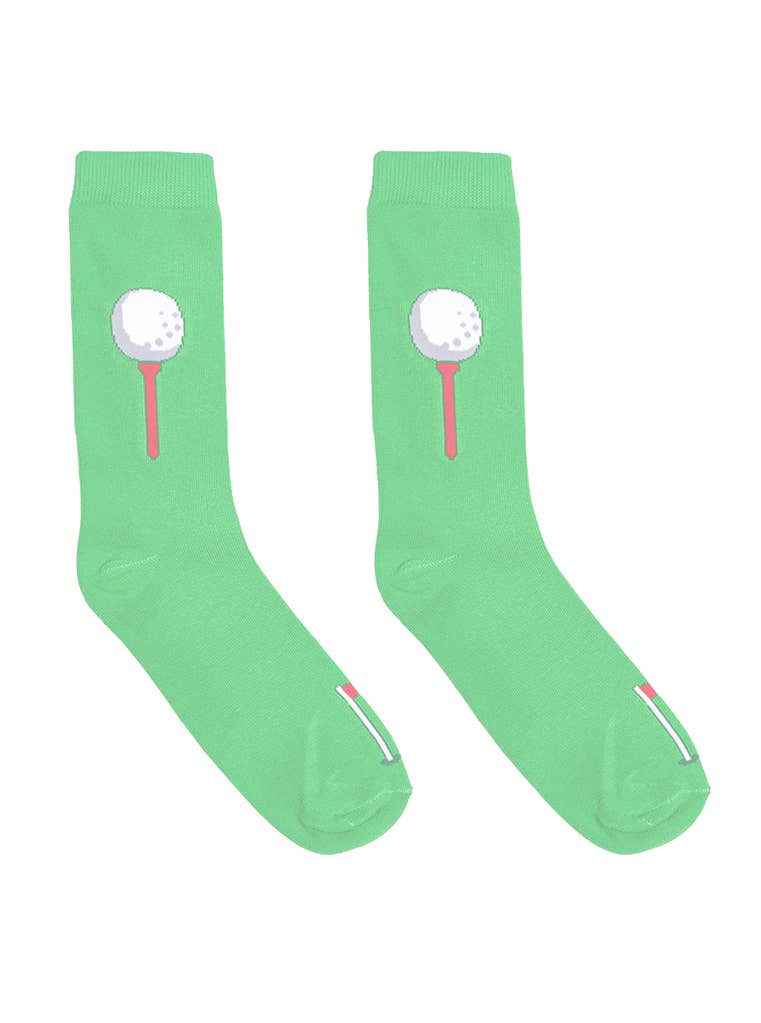 3D Packaged Crew Socks - Golf Ball on Tee - Green