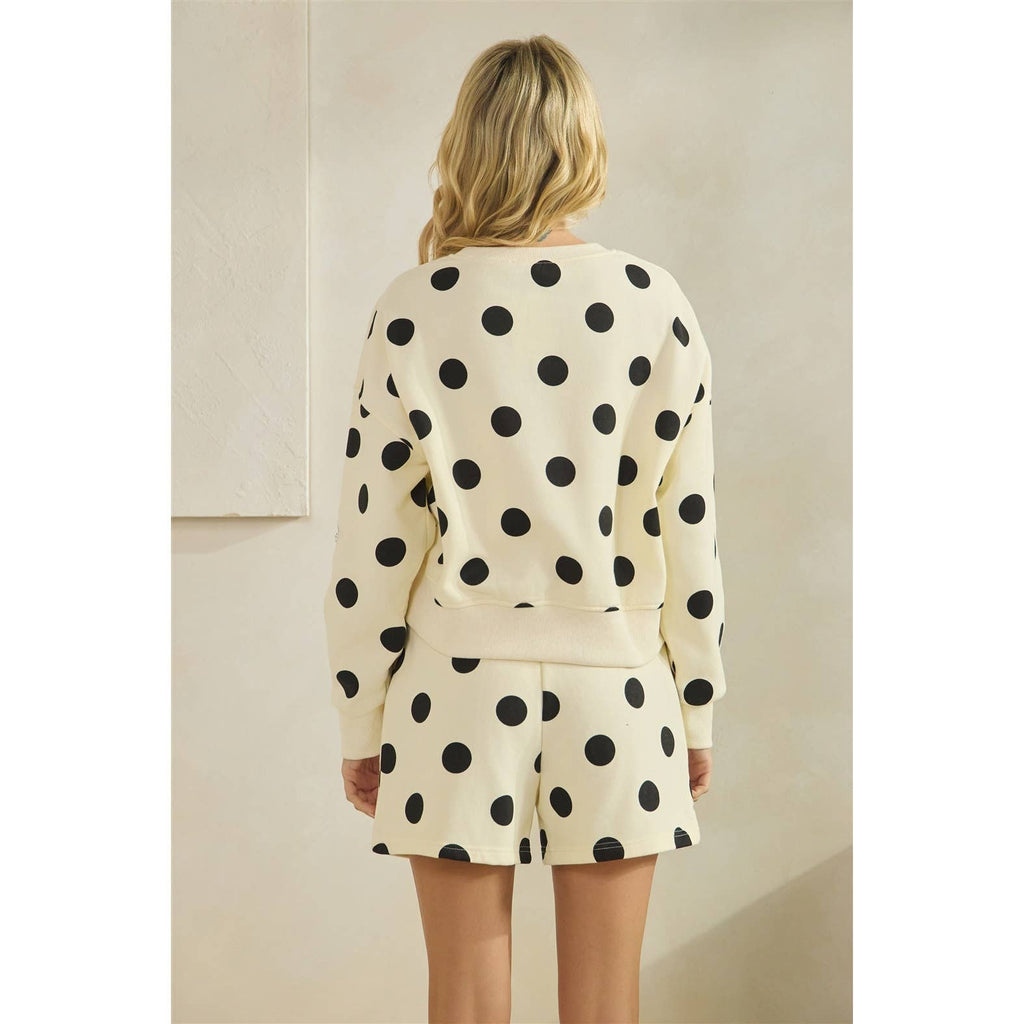 Polka Dot Crew Neck SweatShirt: Black