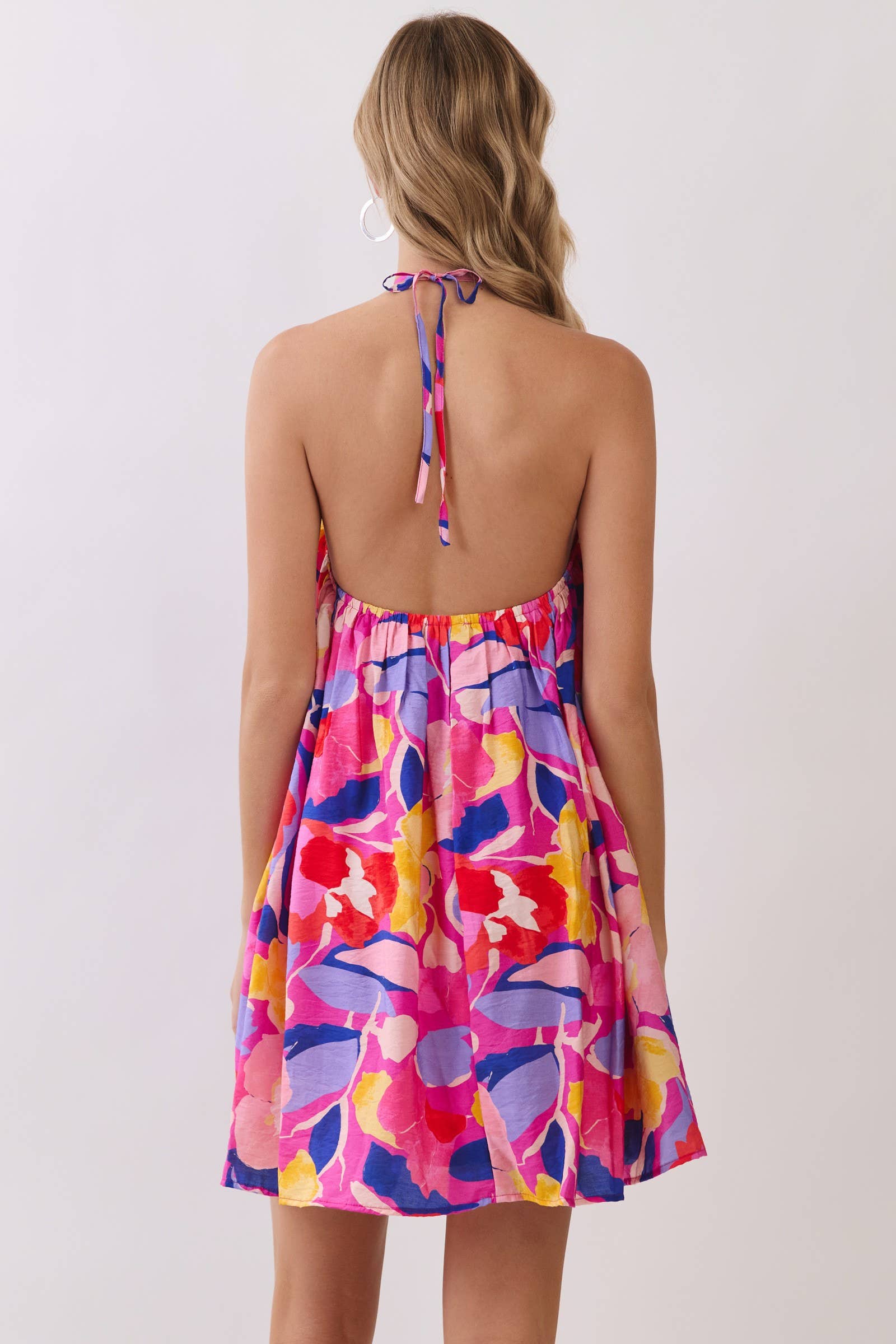 Floral Halter Open Back Swing Mini Dress