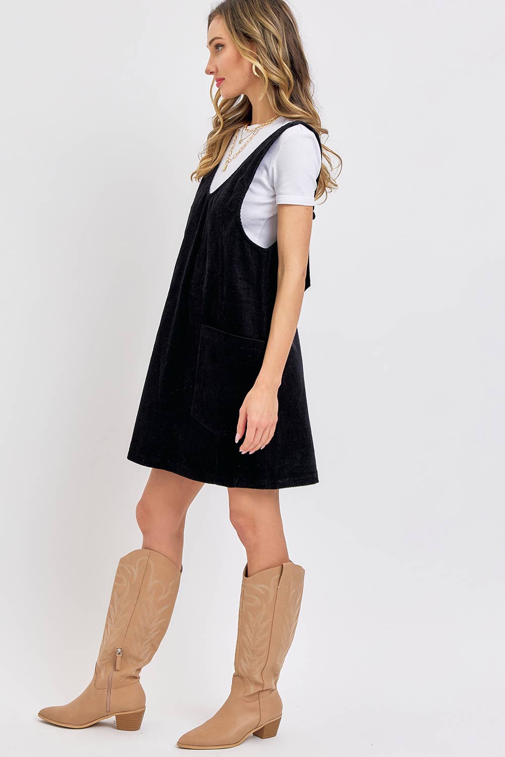 CASUAL OVERALL CORDUROY DRESS CAMEL
