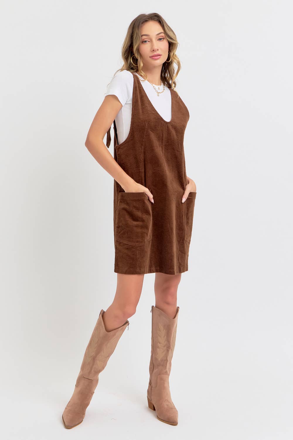 CASUAL OVERALL CORDUROY DRESS CAMEL