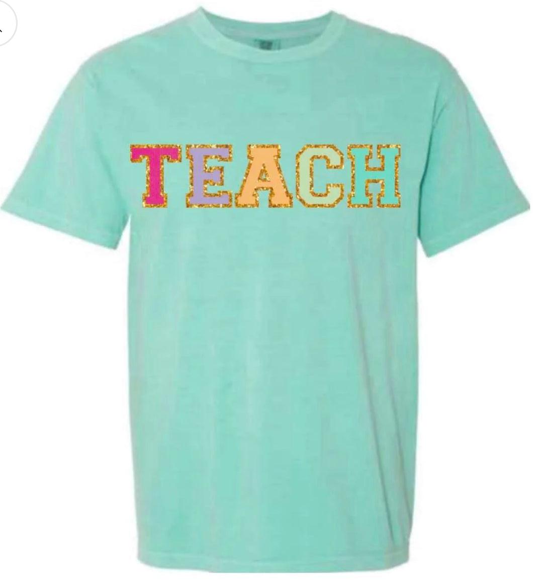 TEACH faux chenille cc tee FLASH SALE